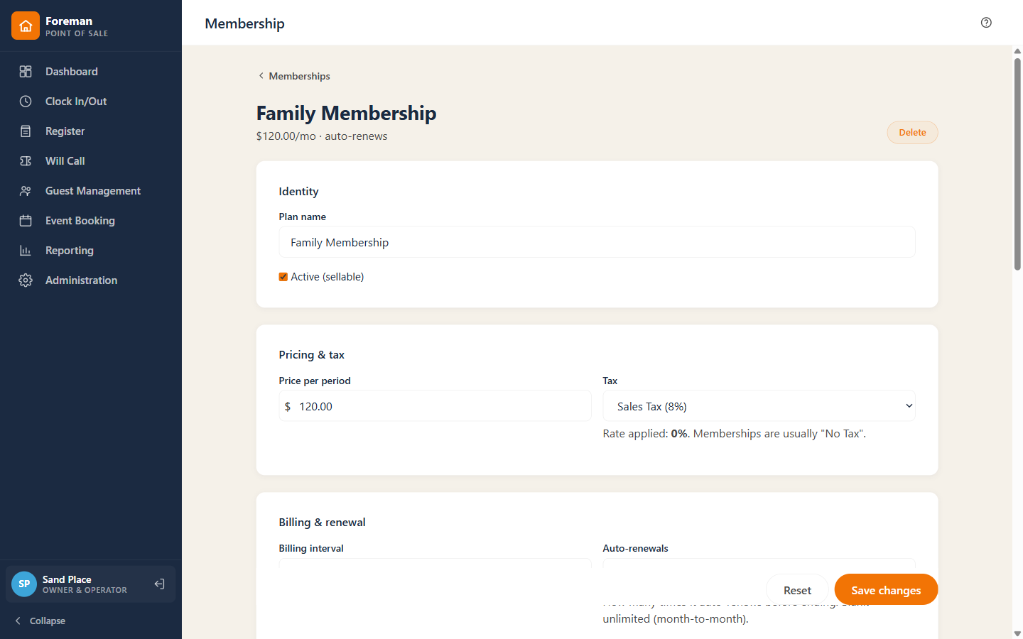 Membership plan configuration in Omni-Play