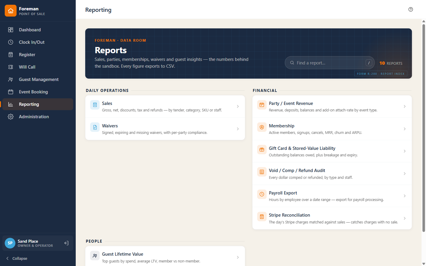 The Omni-Play reporting dashboard